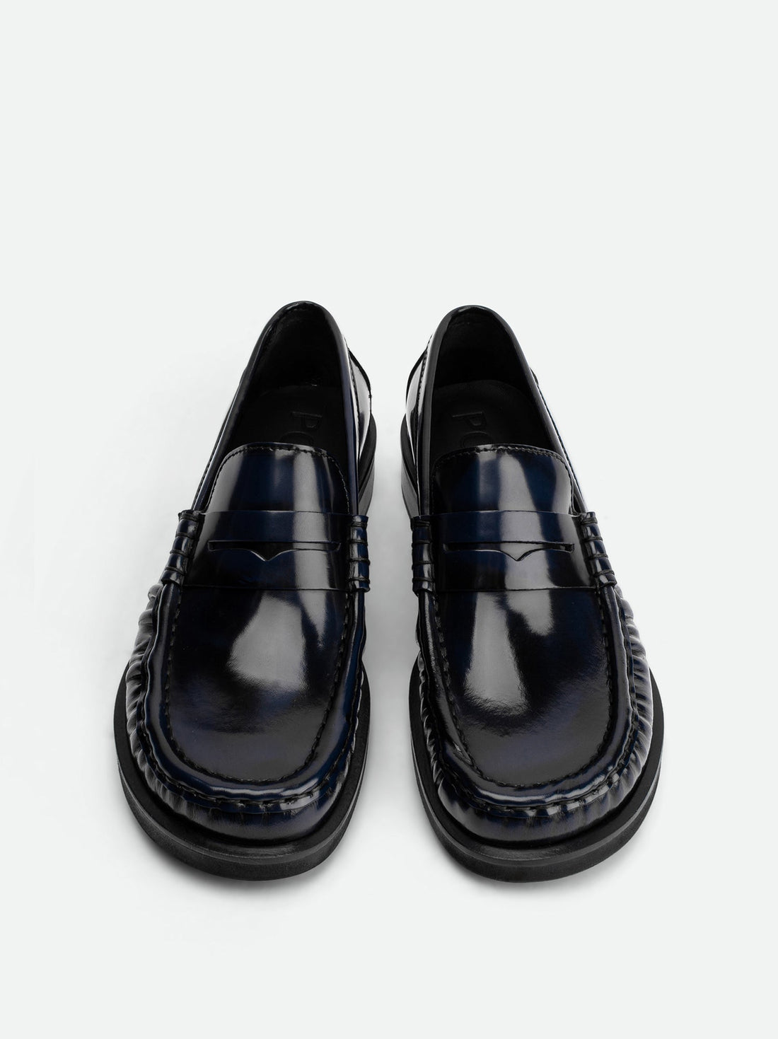 Leona Blue Brushed Leather Loafer – Top View – POEVE Collection