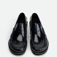 Leona Blue Brushed Leather Loafer – Top View – POEVE Collection