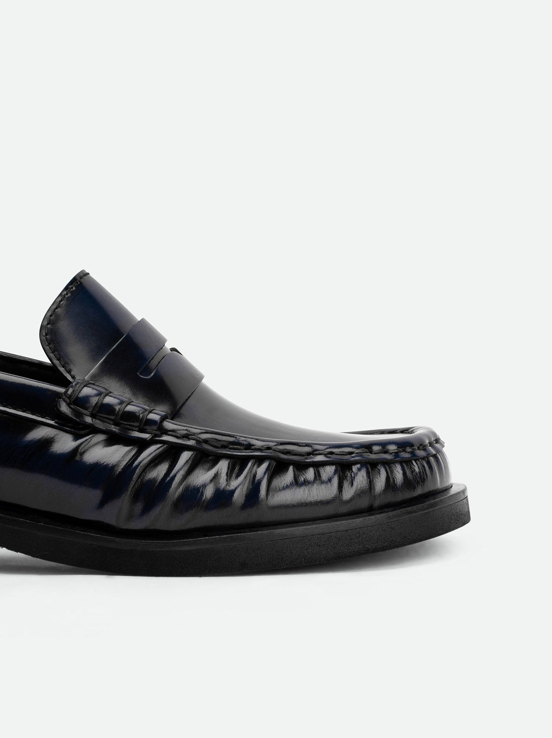 Leona Blue Brushed Leather Loafer – Front View – POEVE Collection
