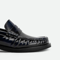 Leona Blue Brushed Leather Loafer – Front View – POEVE Collection
