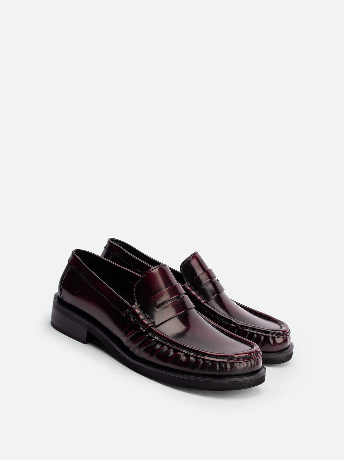 Vera Bordeaux Brushed Leather Loafers - Angled Side View - POEVE Collection