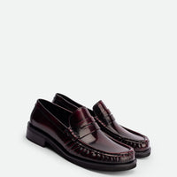 Vera Bordeaux Brushed Leather Loafers - Angled Side View - POEVE Collection