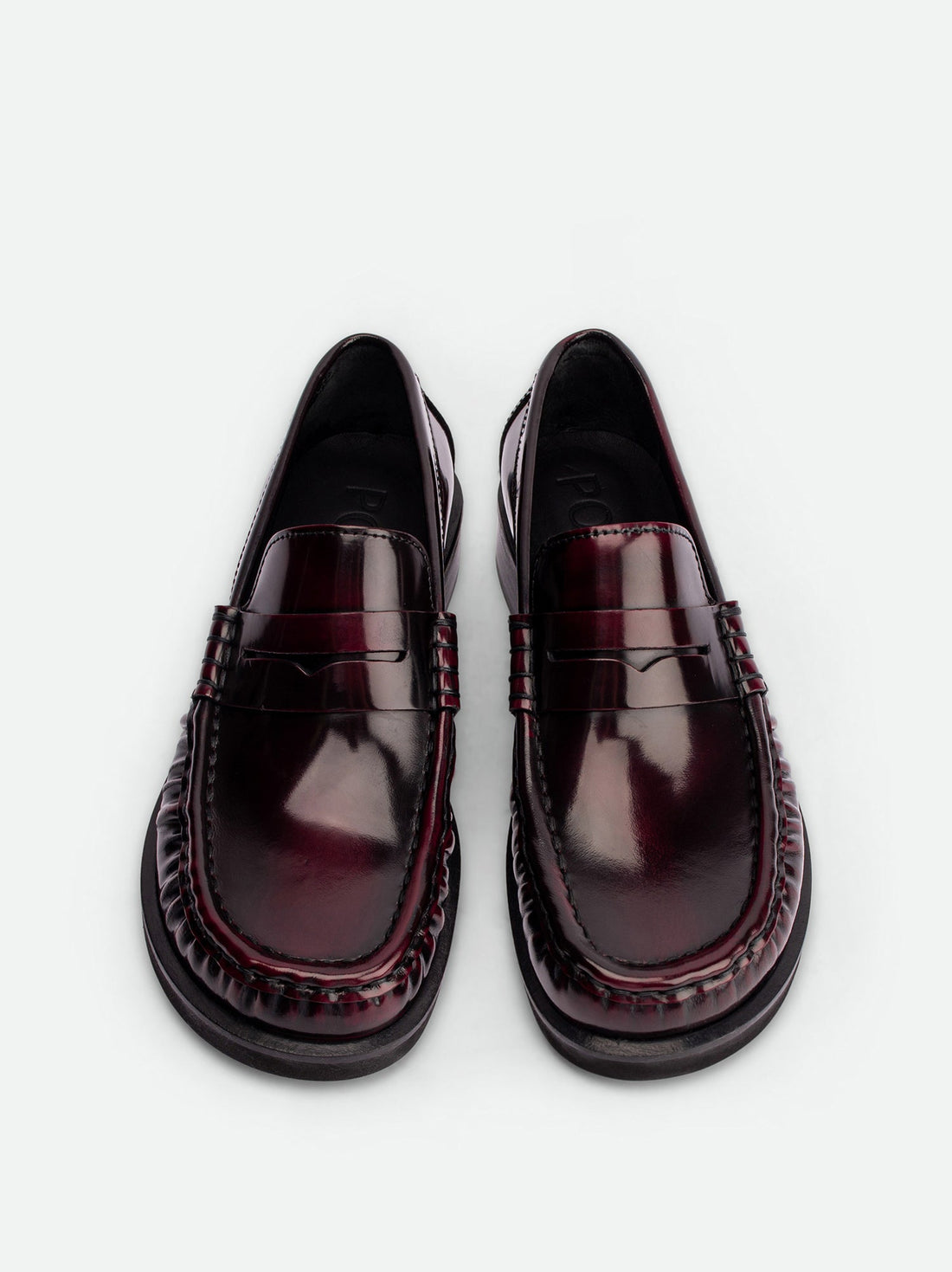 Vera Bordeaux Brushed Leather Loafers - Top View - POEVE Collection
