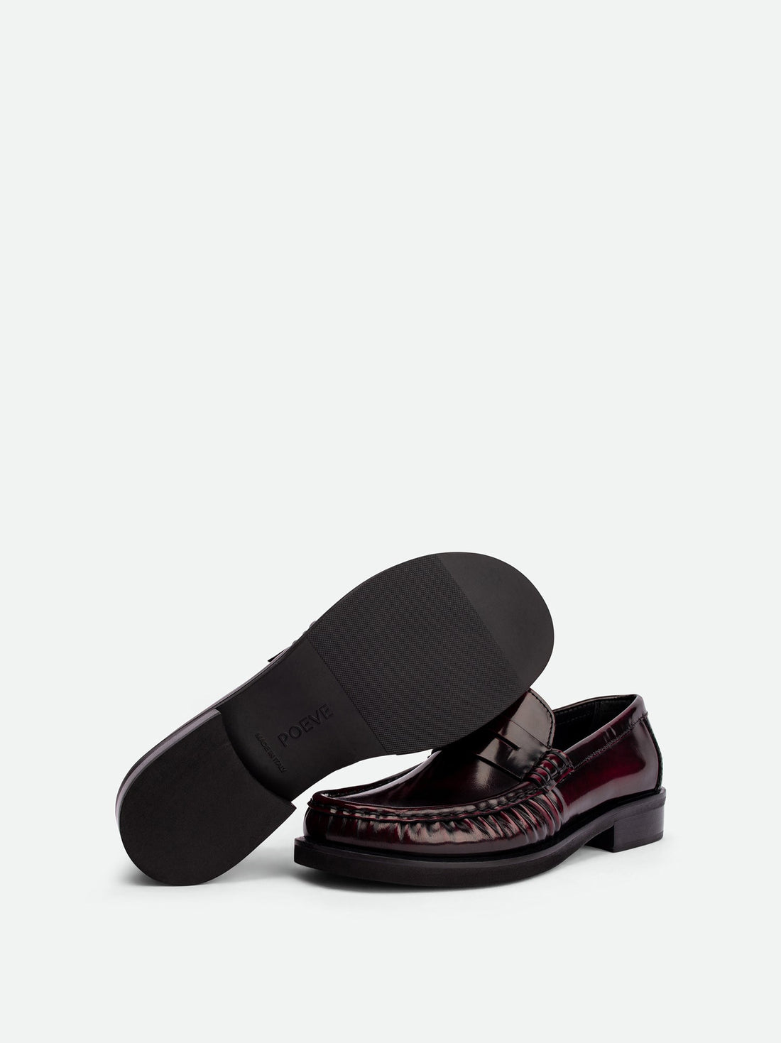 Vera Bordeaux Brushed Leather Loafers - Sole View - POEVE Collection
