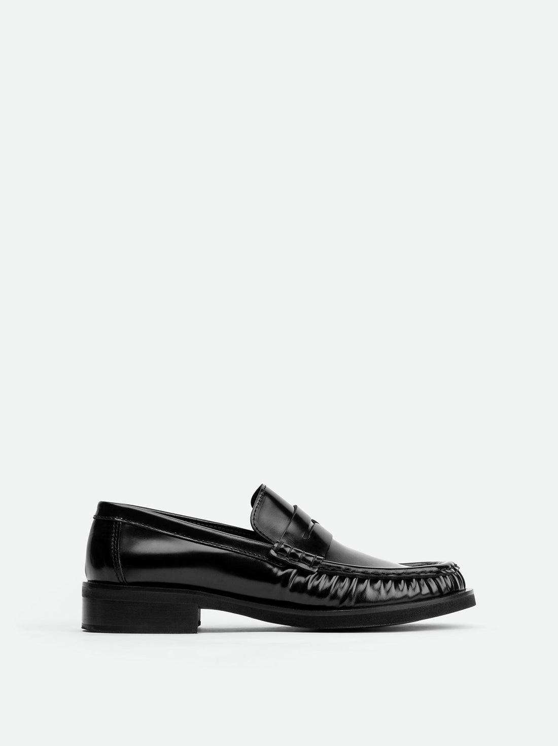 Vera Black Brushed Leather Loafers - Side View - POEVE Collection