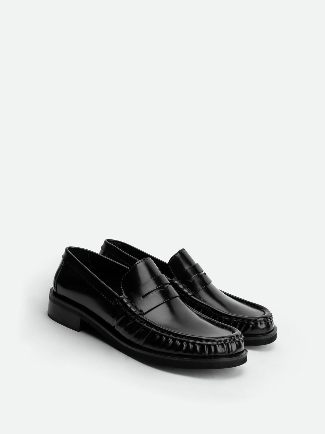 Vera Black Brushed Leather Loafers - Angled Side View - POEVE Collection
