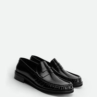 Vera Black Brushed Leather Loafers - Angled Side View - POEVE Collection