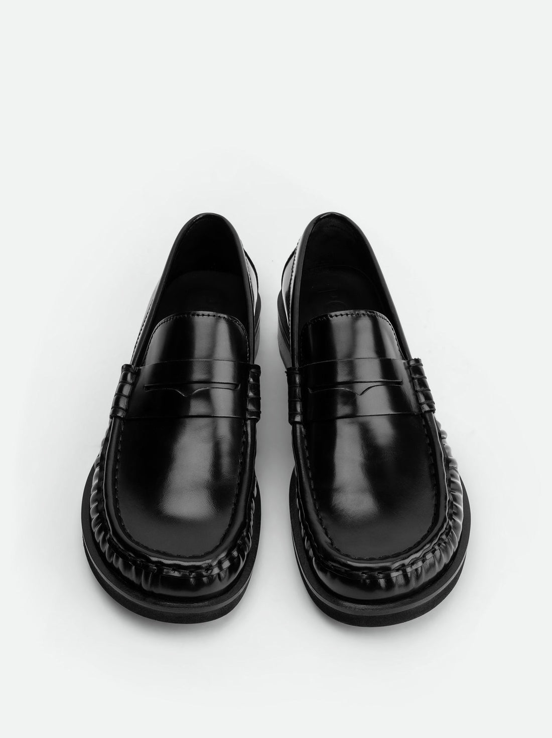Vera Black Brushed Leather Loafers - Top View - POEVE Collection