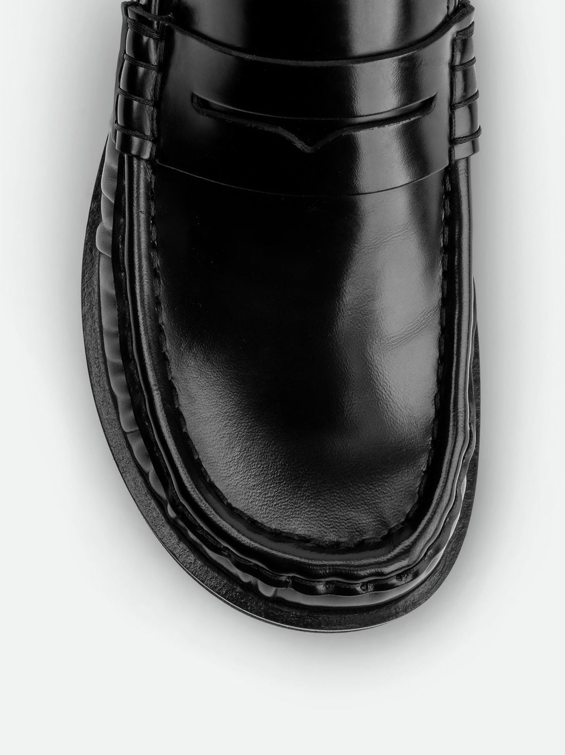 Vera Black Brushed Leather Loafers - Front Close-up View - POEVE Collection