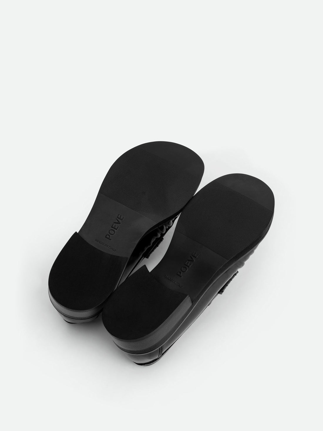 Vera Black Brushed Leather Loafers - Sole View - POEVE Collection