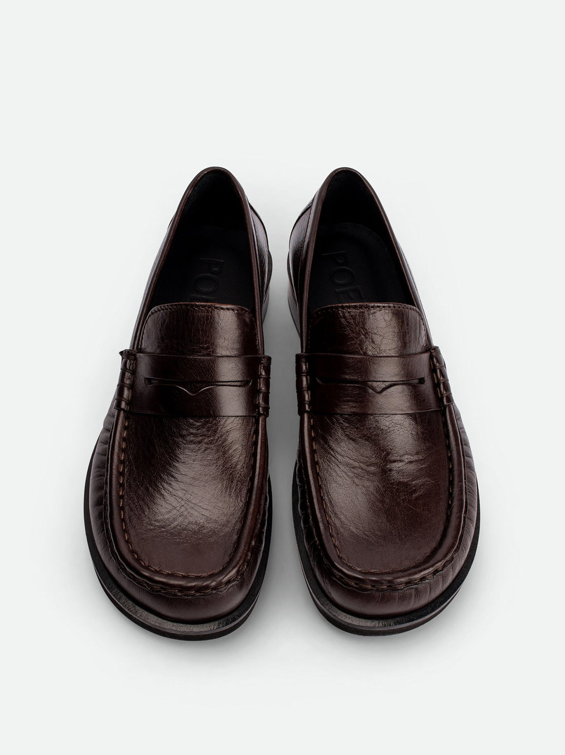 Vera Brown Leather Loafers - Top View - POEVE Collection