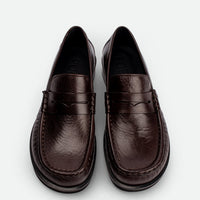 Vera Brown Leather Loafers - Top View - POEVE Collection