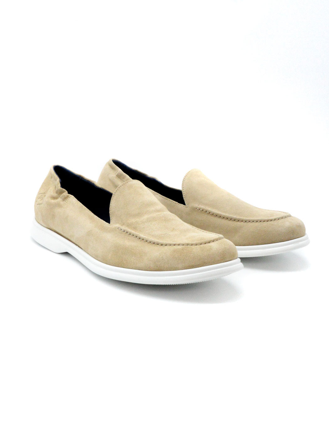 Stephen Beige Crust Leather Loafers - Angled Side View - POEVE Collection