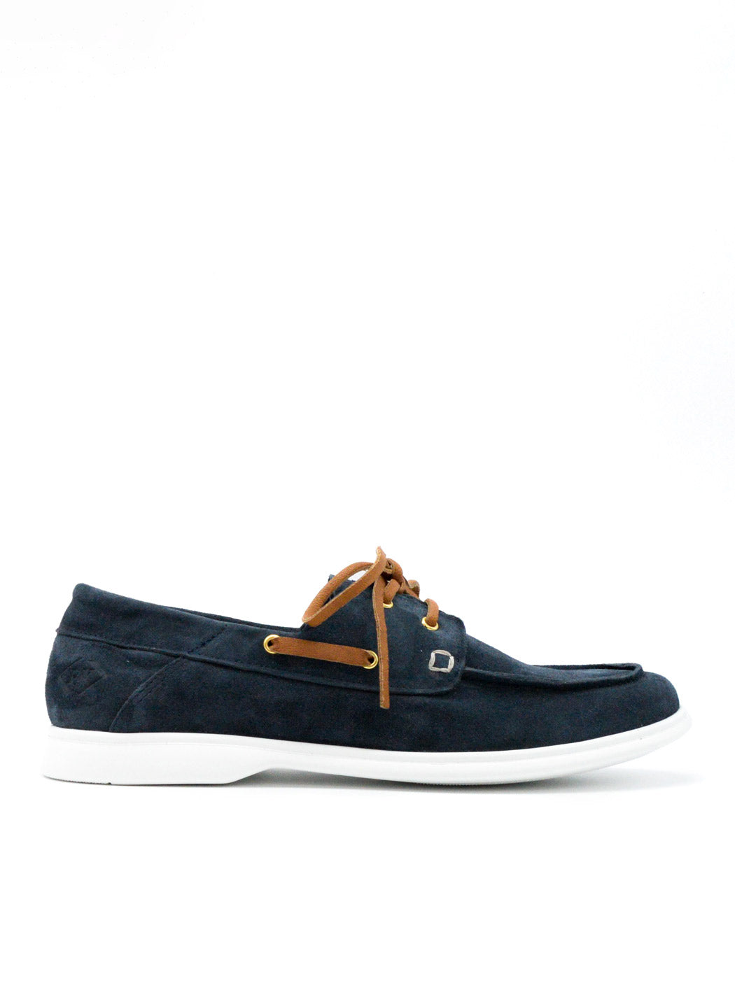 Albert Blue Crust Leather Lace-up Boat Shoes - Side View - POEVE Collection