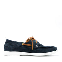 Albert Blue Crust Leather Lace-up Boat Shoes - Side View - POEVE Collection