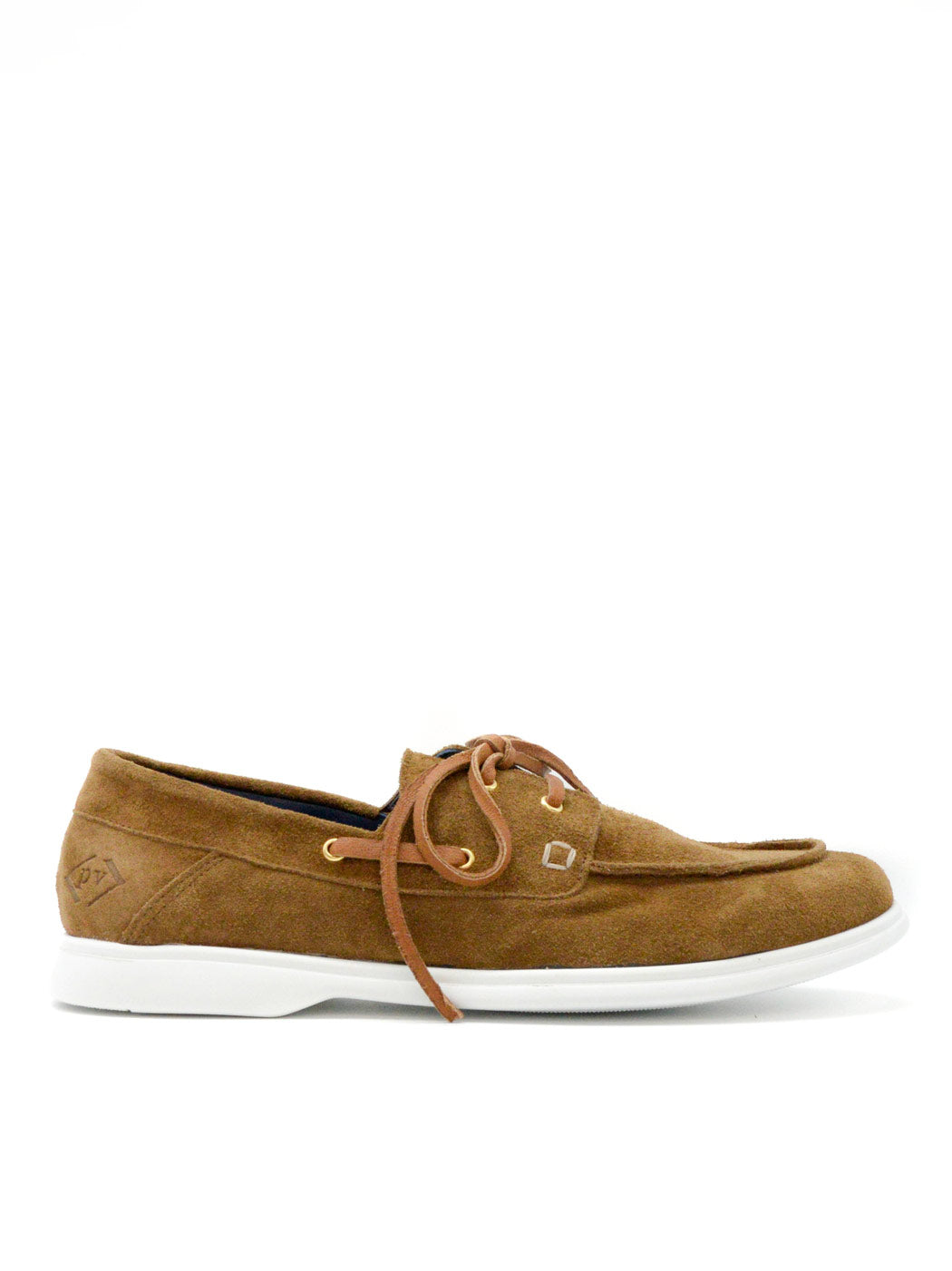 Albert Brown Crust Leather Lace-up Boat Shoes - Side View - POEVE Collection