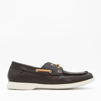 Albert Brown Leather Lace-up Boat Shoes - Side View - POEVE Collection