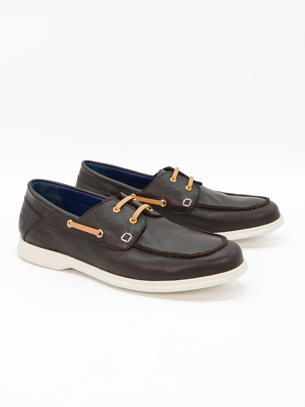 Albert Brown Leather Lace-up Boat Shoes - Angled Side View - POEVE Collection