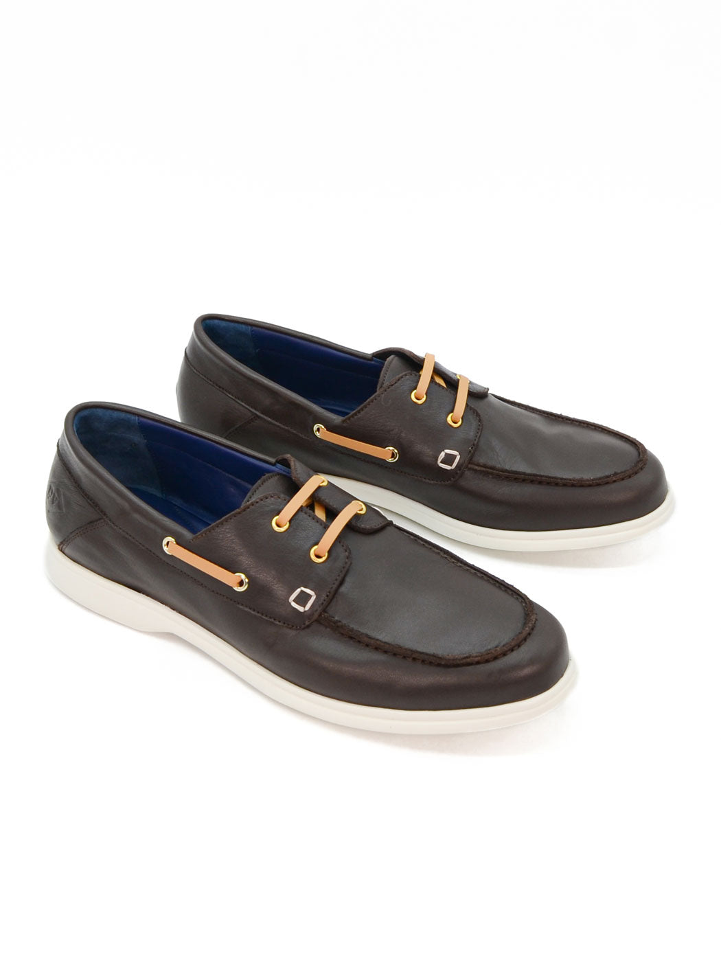 Albert Brown Leather Lace-up Boat Shoes - Three-Quarters View - POEVE Collection