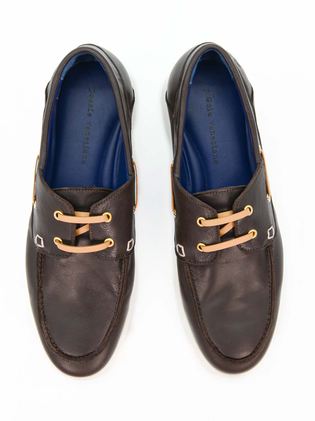 Albert Brown Leather Lace-up Boat Shoes - Top View - POEVE Collection