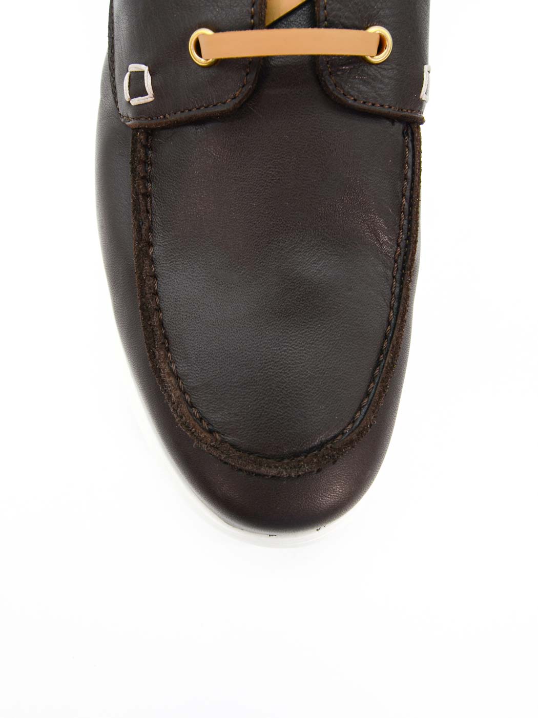 Albert Brown Leather Lace-up Boat Shoes - Toe Close-up View - POEVE Collection