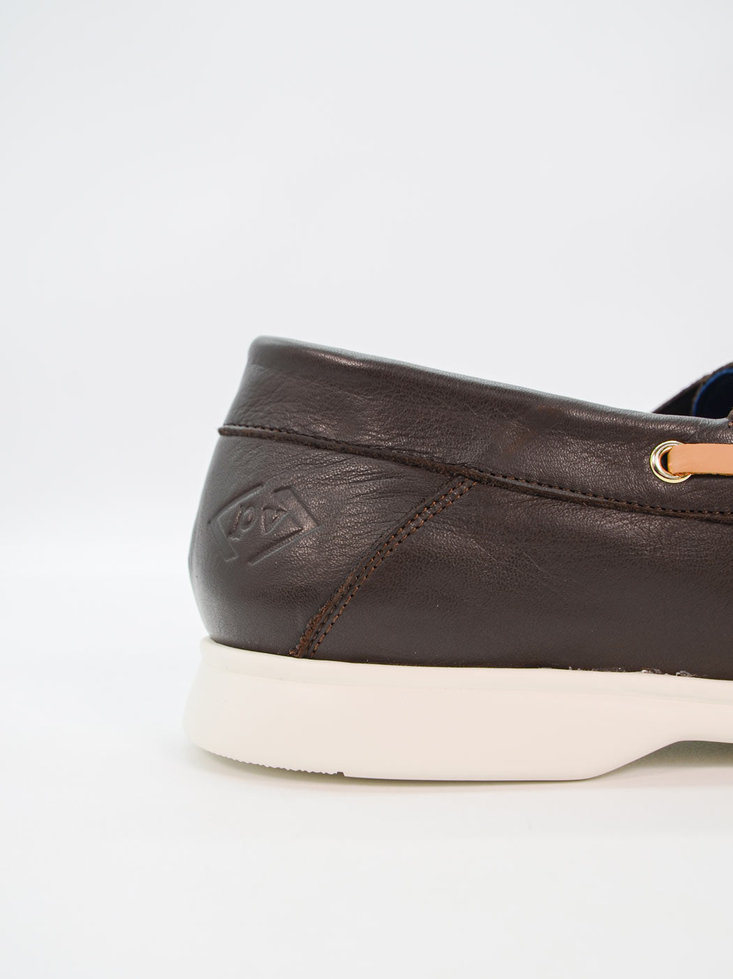 Albert Brown Leather Lace-up Boat Shoes - Back Close-up View - POEVE Collection