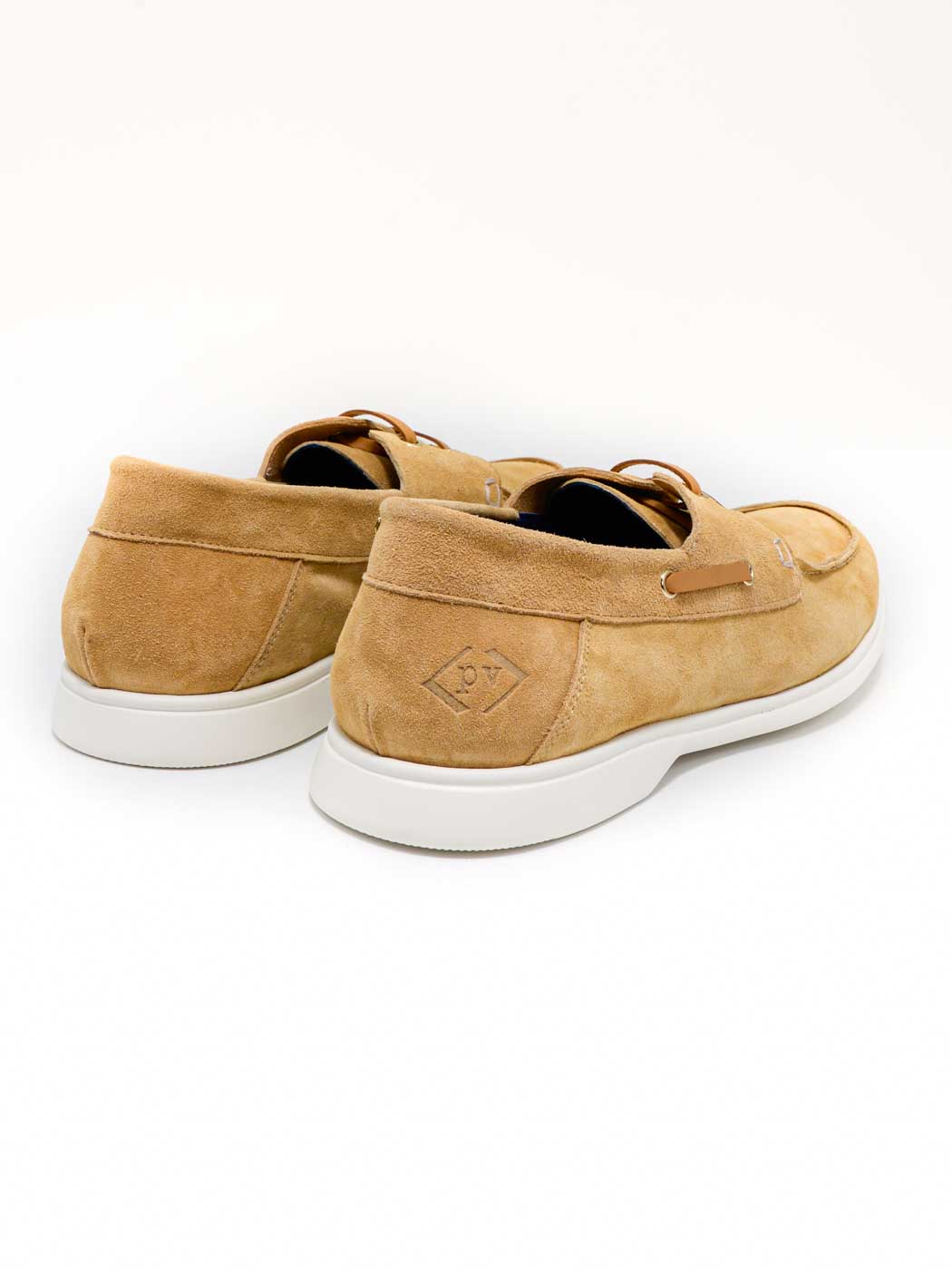 Albert Beige Crust Leather Lace-up Boat Shoes - Back View - POEVE Collection