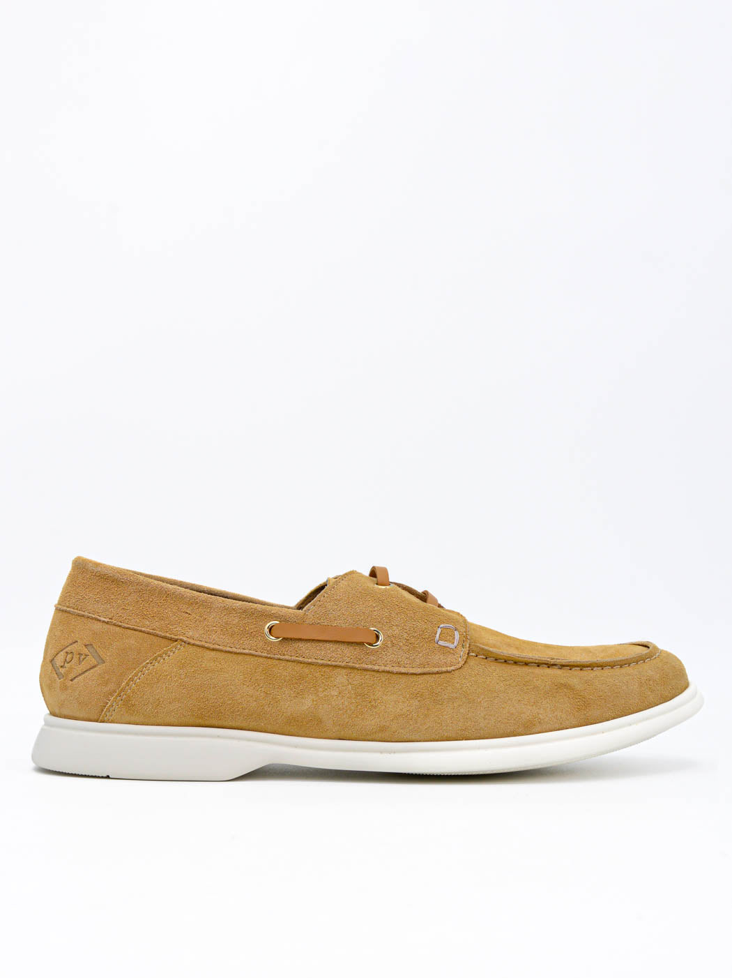 Albert Beige Crust Leather Lace-up Boat Shoes - Side View - POEVE Collection