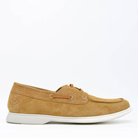 Albert Beige Crust Leather Lace-up Boat Shoes - Side View - POEVE Collection