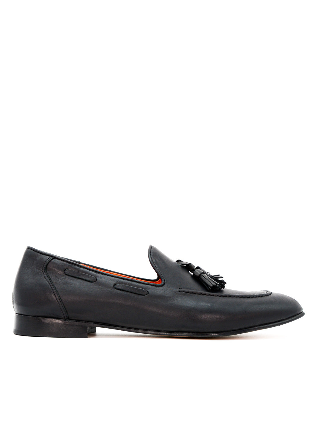 Axel Black Leather Loafers with Leather Tassels - Side View - POEVE Collection