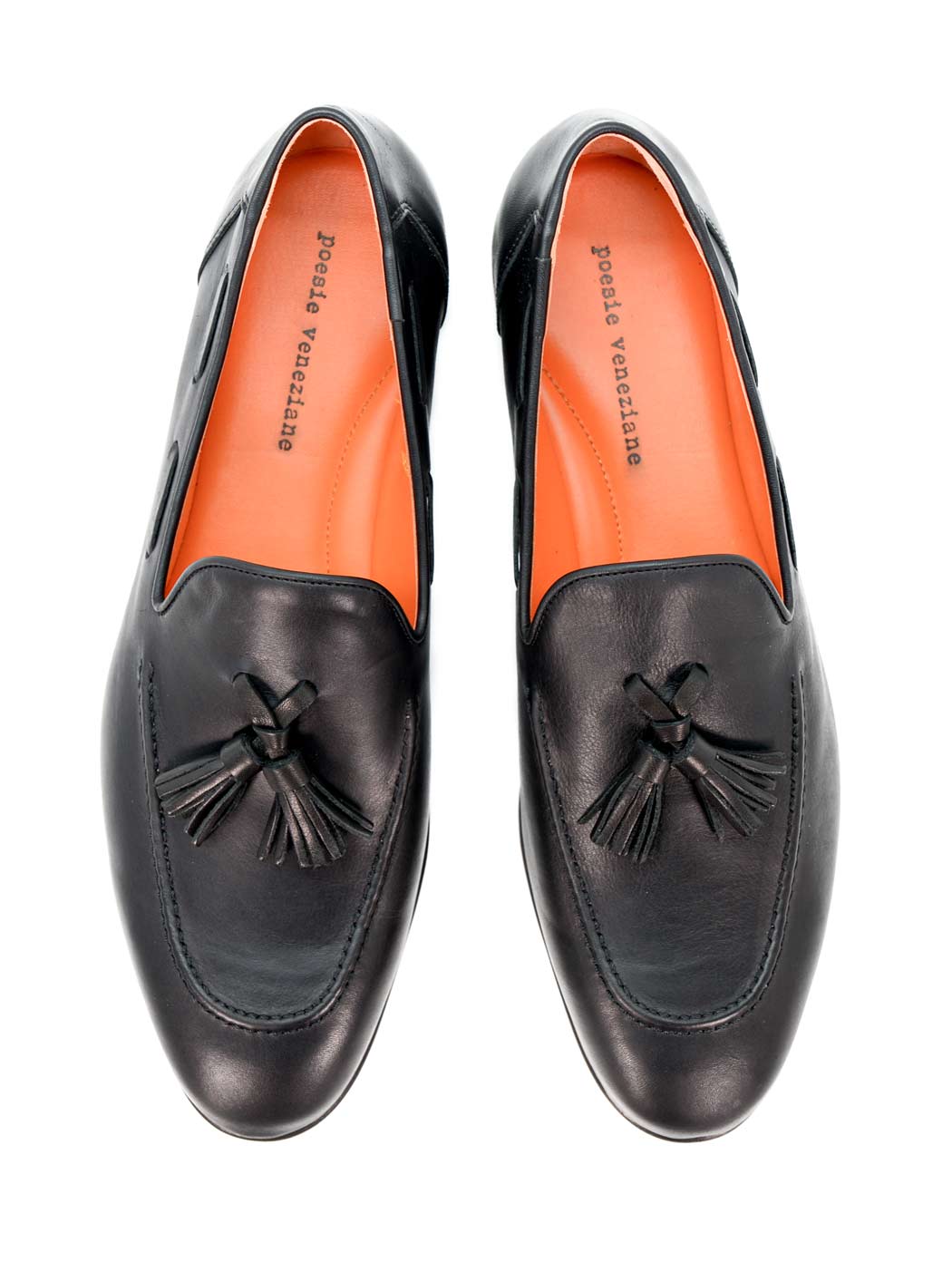 Axel Black Leather Loafers with Leather Tassels - Top View - POEVE Collection