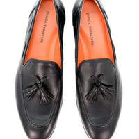 Axel Black Leather Loafers with Leather Tassels - Top View - POEVE Collection