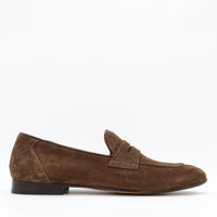 Oscar Brown Crust Leather Penny Loafers - Side View - POEVE Collection