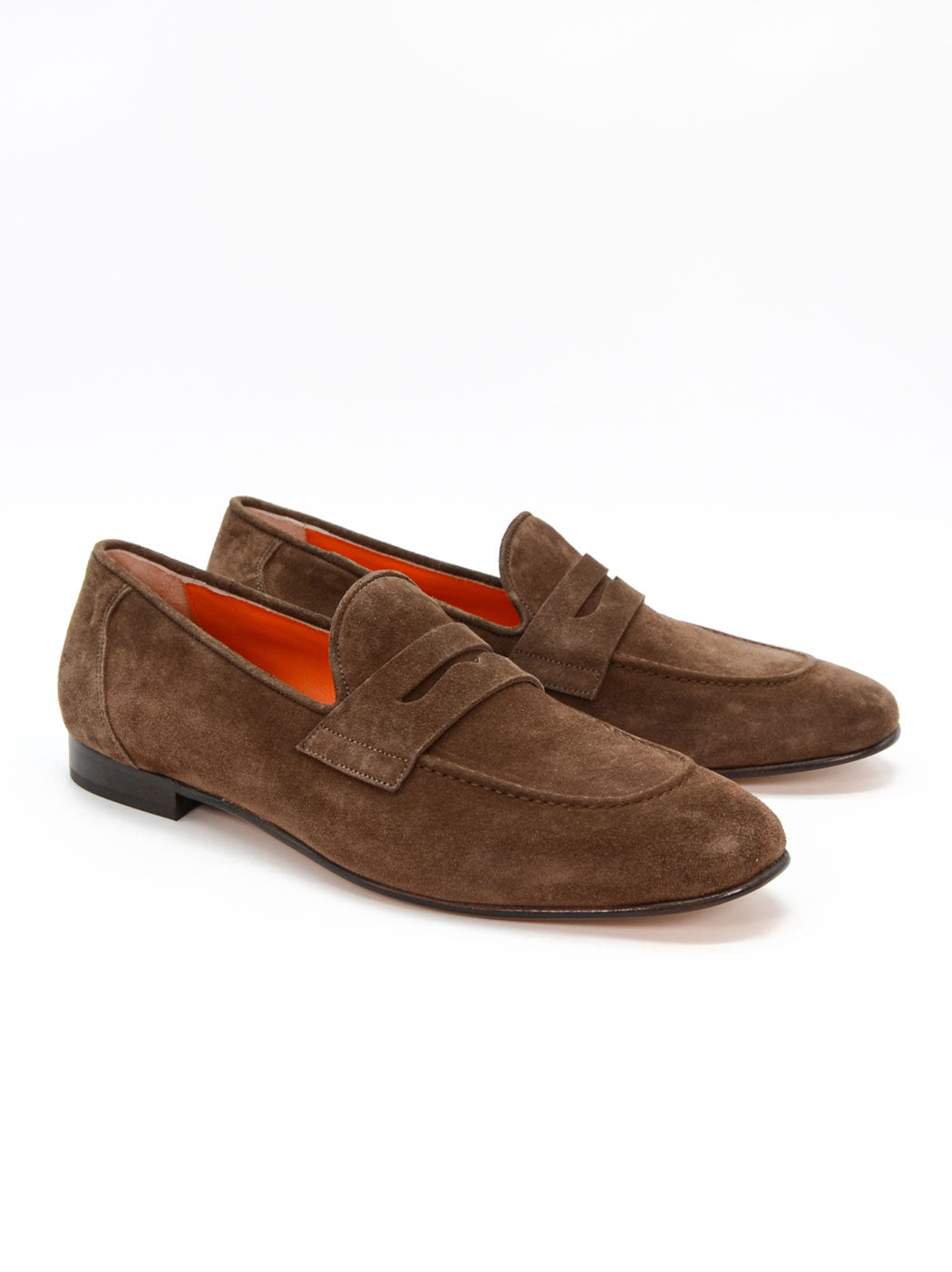 Oscar Brown Crust Leather Penny Loafers - Angled Side View - POEVE Collection