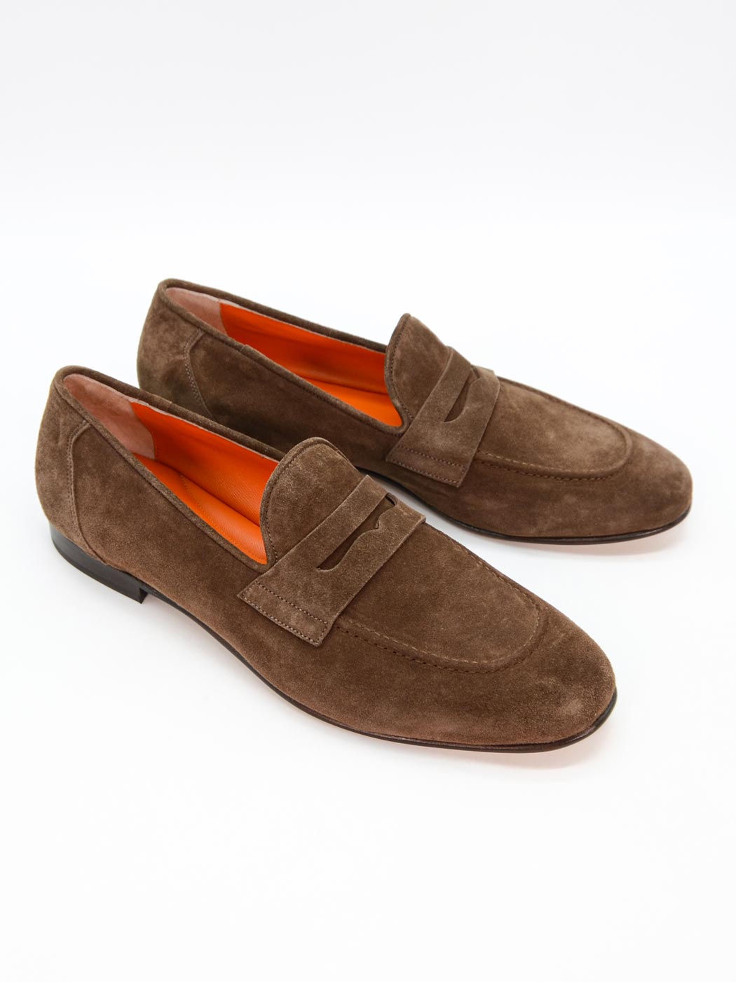 Oscar Brown Crust Leather Penny Loafers - Three-Quarters View - POEVE Collection