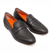 Oscar Brown Leather Penny Loafers - Three-Quarters View - POEVE Collection