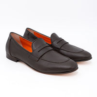 Oscar Brown Leather Penny Loafers - Angled Side View - POEVE Collection