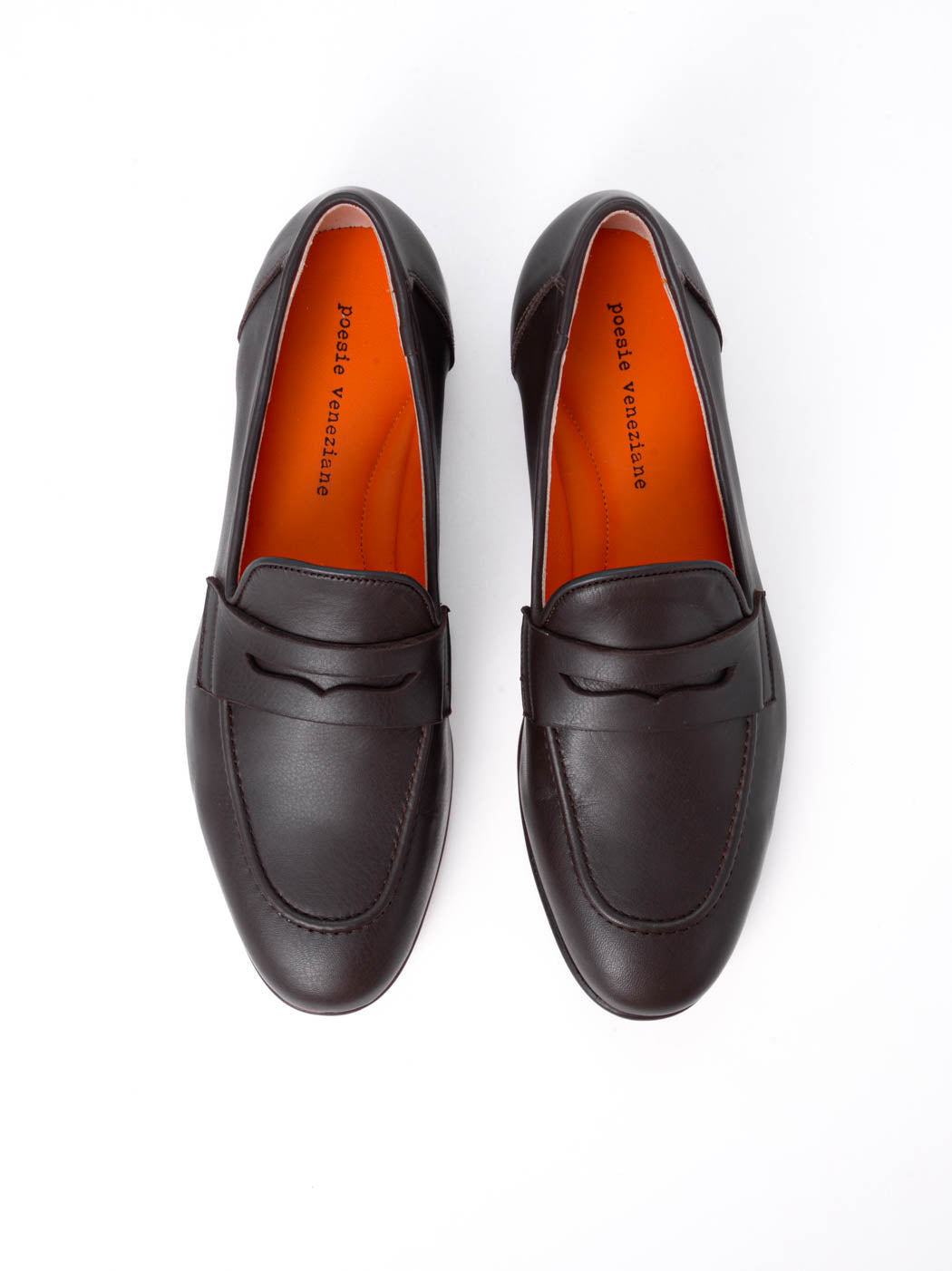 Oscar Brown Leather Penny Loafers - Top View - POEVE Collection