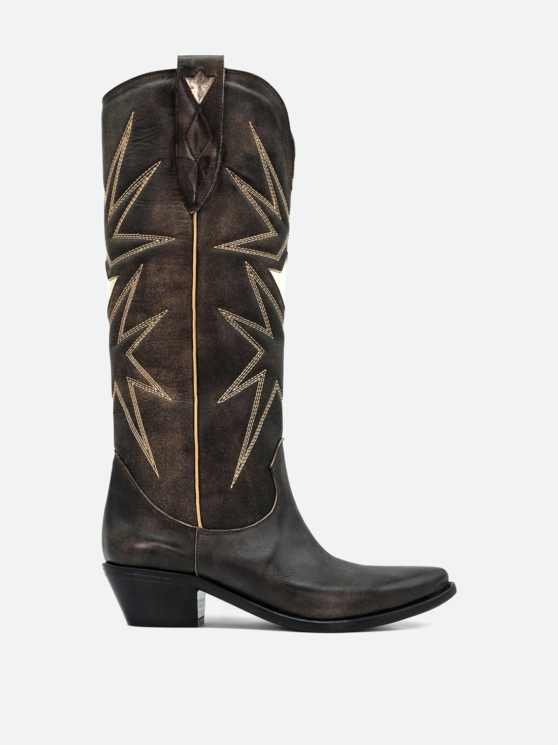 Jolene Vintage Brown Leather Tall Boots - Side View - POEVE Collection