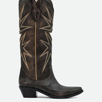 Jolene Vintage Brown Leather Tall Boots - Side View - POEVE Collection