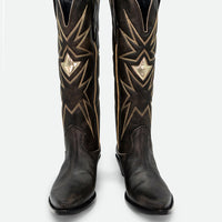 Jolene Vintage Brown Leather Tall Boots - Front View - POEVE Collection