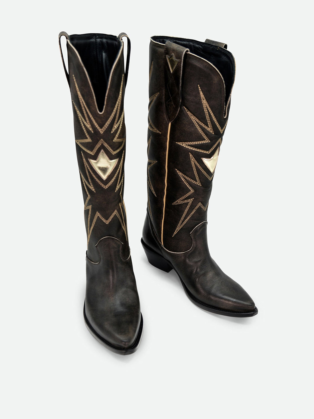 Jolene Vintage Brown Leather Tall Boots - Top View - POEVE Collection