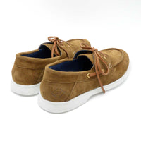 Albert Brown Crust Leather Lace-up Boat Shoes - Back View - POEVE Collection