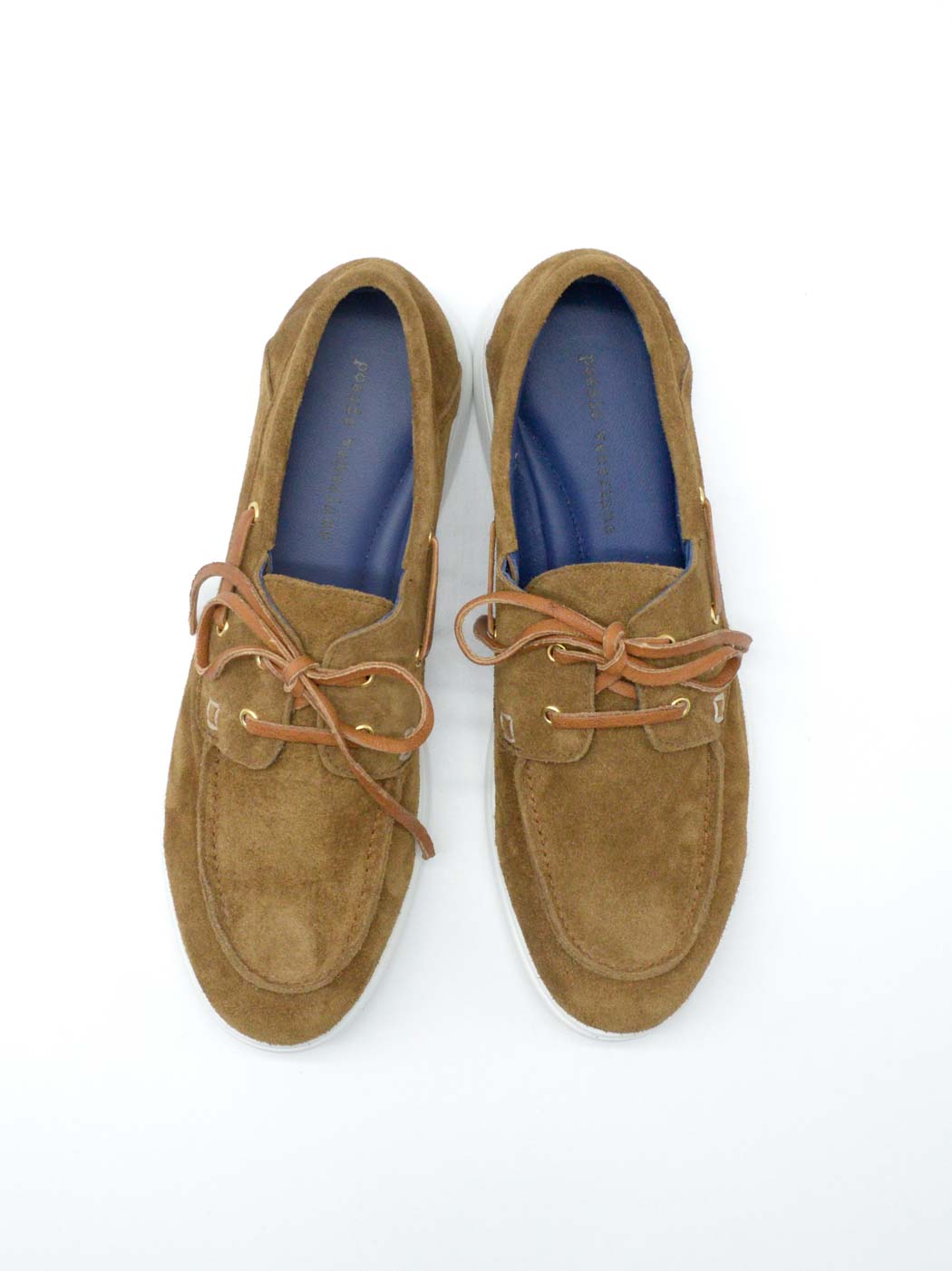 Albert Brown Crust Leather Lace-up Boat Shoes - Top View - POEVE Collection